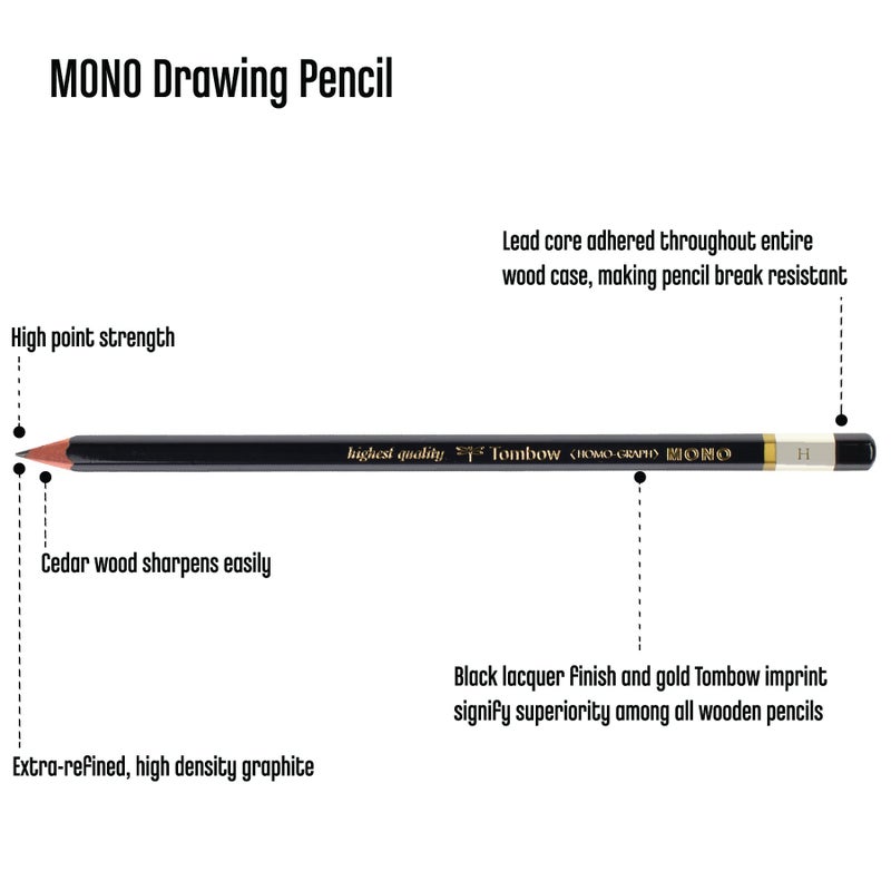 Tombow 51511MONO Drawing Pencil, H, Graphite 12-Pack - Image 3